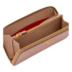 Prada Saffiano Beige and Red Multicolor Zip Around